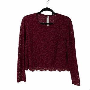 Talula Burgundy Lace Long Sleeve Shirt | Large
